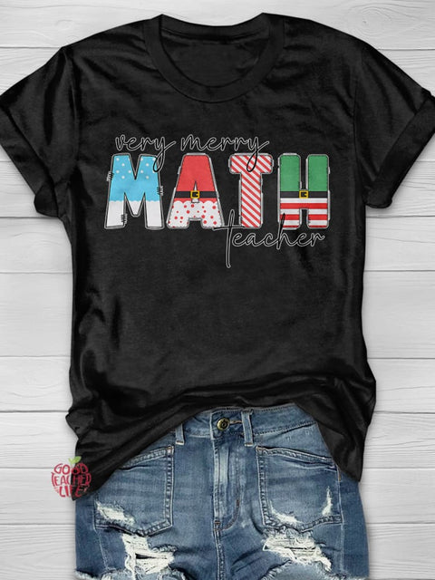 Very Merry Math Teacher Print Short Sleeve T-shirt