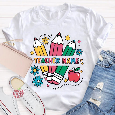 Personalized Teacher Name Kindergarten Pencil T-shirt