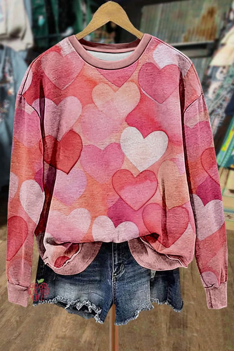 Casual Heart Print Long Sleeve Sweatshirt