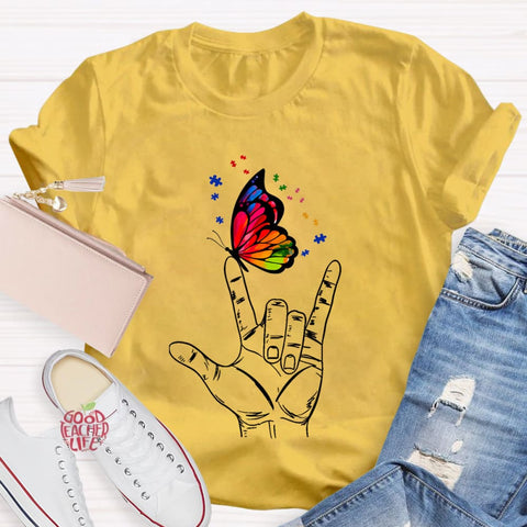 Love Sign Language Autism Butterfly T-Shirt