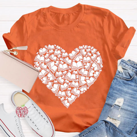 Love Books Valentine Heart Teacher T-Shirt