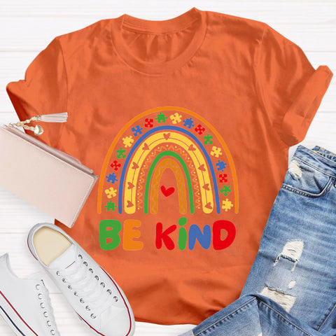 Be Kind Rainbow Autism Puzzle Pieces Teacher T-Shirt