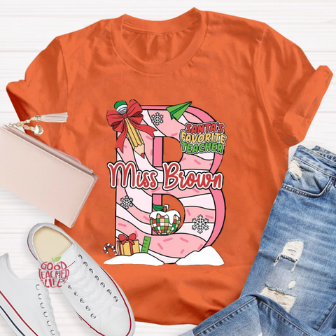 Personalized Name Santa's Favorite Teacher T-Shirt