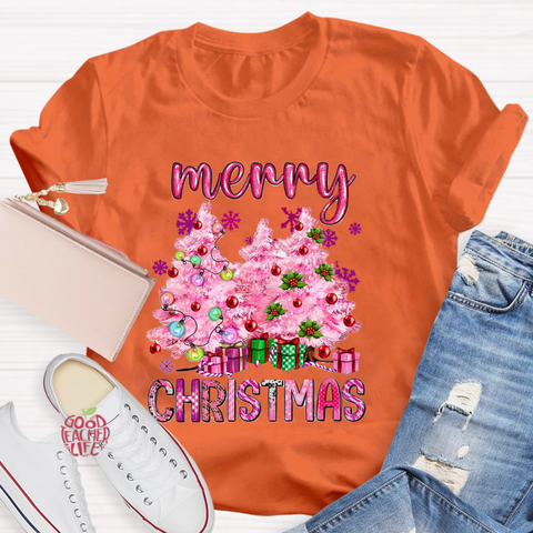 Pink Tree Christmas Teacher T-Shirt