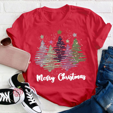 Merry Christmas Colorful Trees Teacher T-Shirt