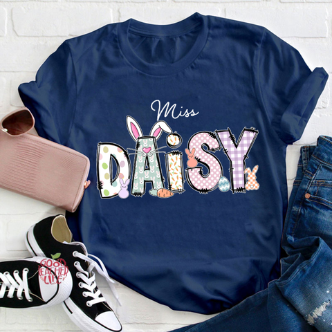 Personalized Name Cute Easter Bunny Teacher T-Shirt