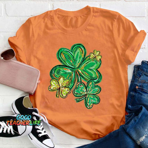 St Patrick's Day Clover Print Teacher T-Shirt