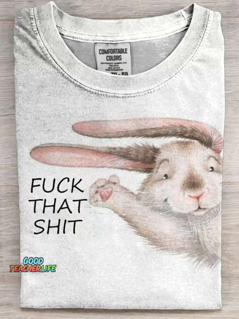 Funny Text Bunny Print Casual Short Sleeve T-Shirt