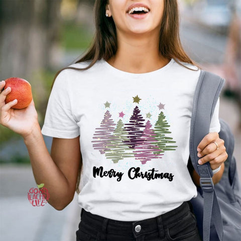 Merry Christmas Colorful Trees Teacher T-Shirt