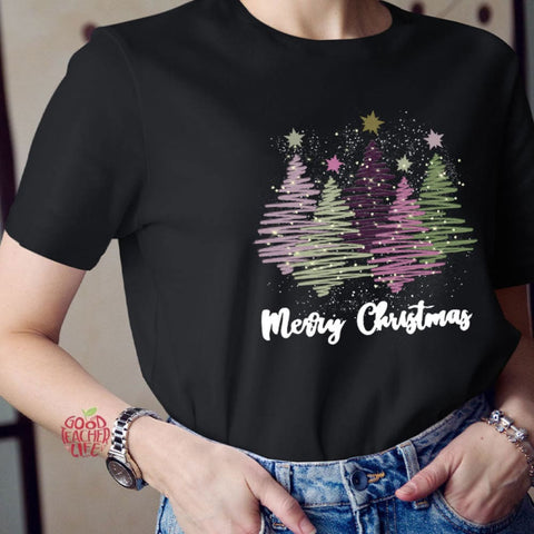 Merry Christmas Colorful Trees Teacher T-Shirt