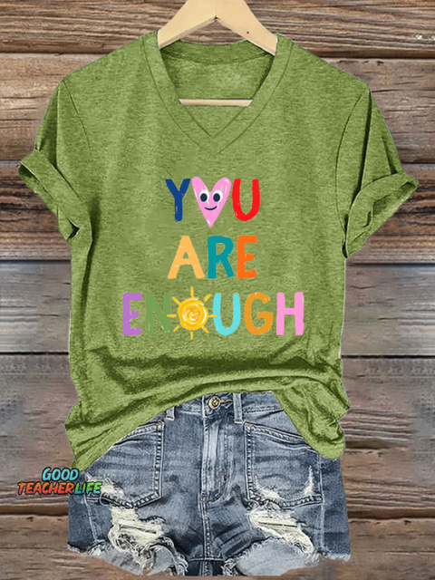 Women's You Are Enough Print V-Neck T-Shirt
