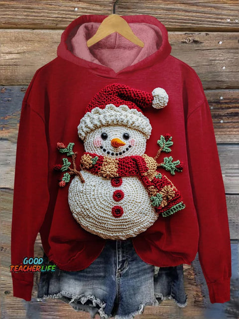 Winter Christmas Snowman Art Print Casual Hoodie
