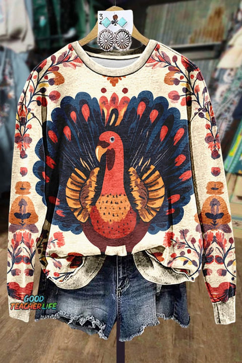 Floral Turkey Print Sweatshirt