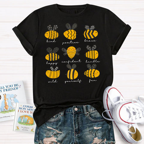 Bee Kind Positive Brave Happy Confident Humble Teacher T-Shirt