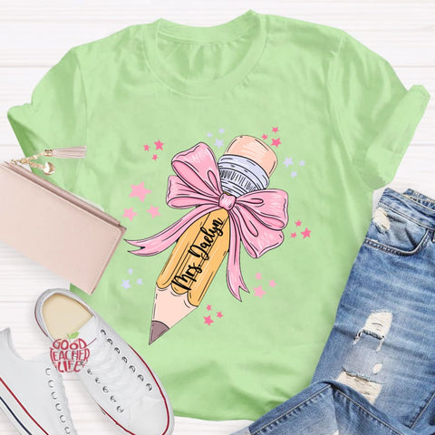 Personalized Name Pink Pencil Teacher T-Shirt