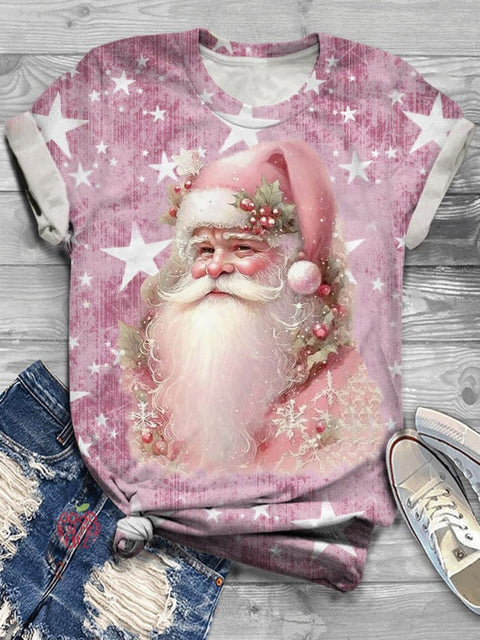 Christmas Santa Claus Printed Crew Neck T-shirt