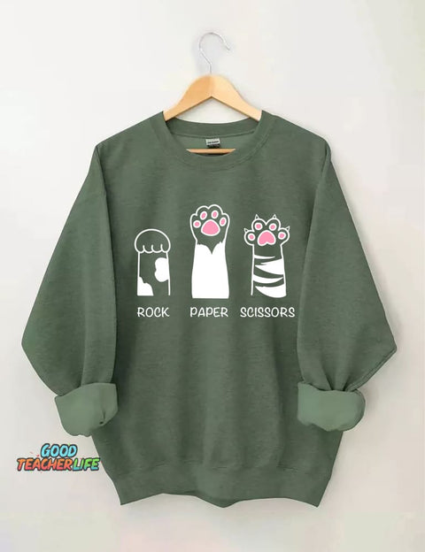 Rock Paper Scissors Cat Sweatshirt