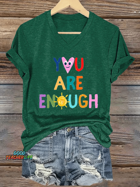 Women's You Are Enough Print V-Neck T-Shirt