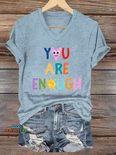 Women's You Are Enough Print V-Neck T-Shirt
