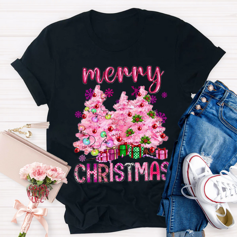 Pink Tree Christmas Teacher T-Shirt