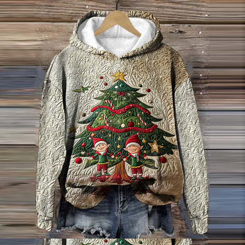 Women's Christmas Elf Print Hoodie