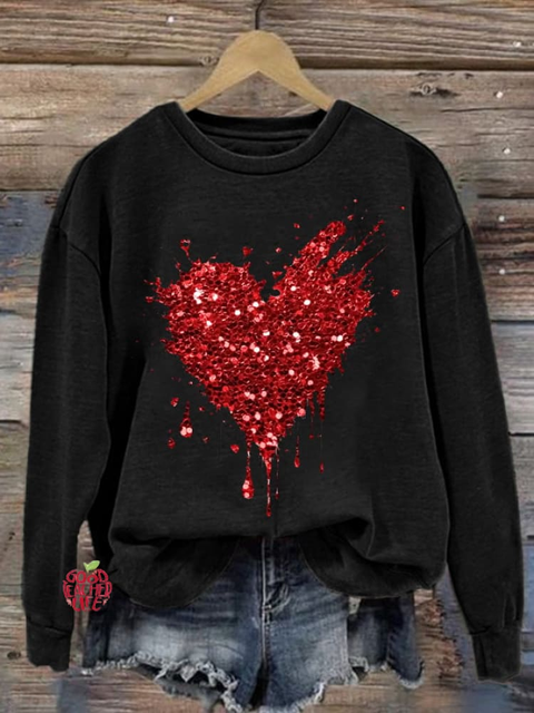 Valentine'S Day Heart Pattern Crew Neck Sweatshirt