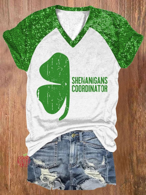 Women's Shenanigans Coordinator Shamrock Casual Print T-Shirt