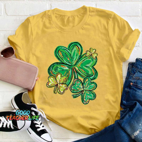 St Patrick's Day Clover Print Teacher T-Shirt