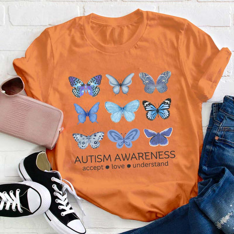 Autism Awareness Butterfly Teacher T-Shirt