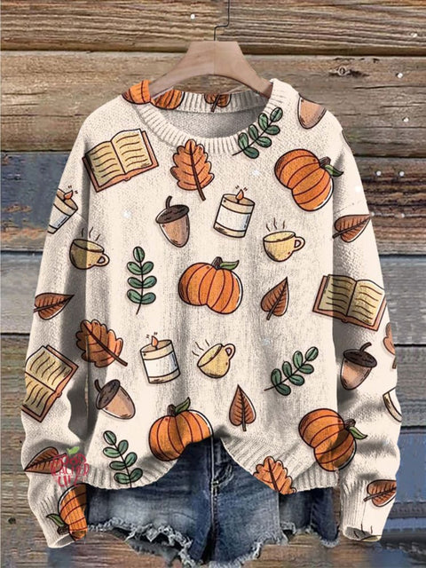 Autumn Leaves And Fruit Art Print Knit Pullover Sweater