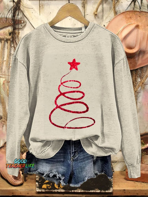 Glitter Christmas  Print Casual  Sweatshirt