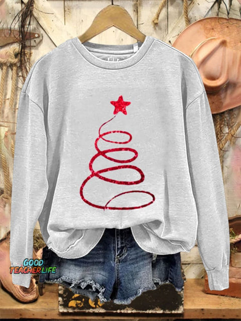 Glitter Christmas  Print Casual  Sweatshirt
