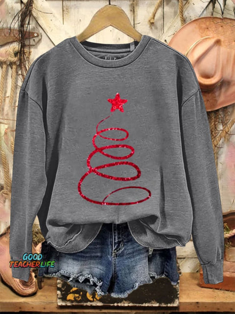 Glitter Christmas  Print Casual  Sweatshirt