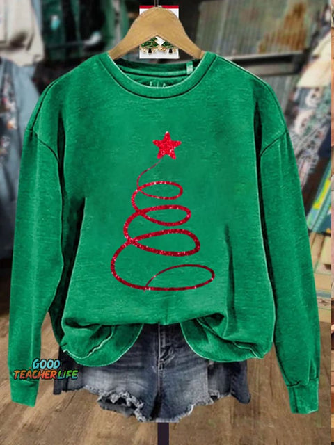Glitter Christmas  Print Casual  Sweatshirt