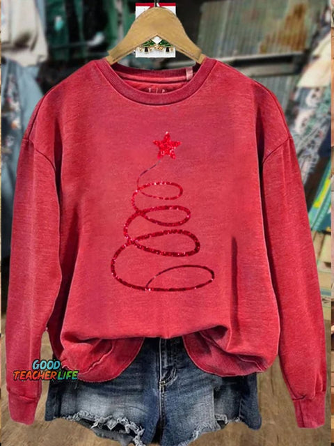 Glitter Christmas  Print Casual  Sweatshirt