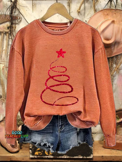 Glitter Christmas  Print Casual  Sweatshirt