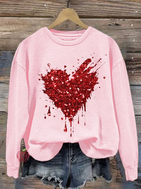 Women's Valentine's Day Heart Print Casual Sweatshirt