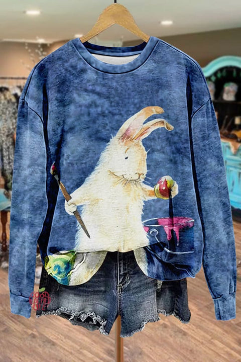 Cute Bunny Print Tie-Dye Sweatshirt