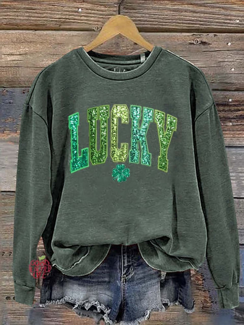 Women's Patrick's Day Lucky Pattern Long Sleeve Crew Neck Sweatshirt