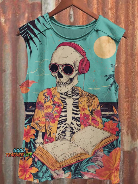 Hawaiian Skull Print Casual Tank Top