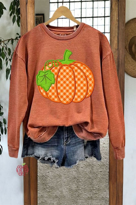 Halloween Pumpkin Check Print Sweatshirt