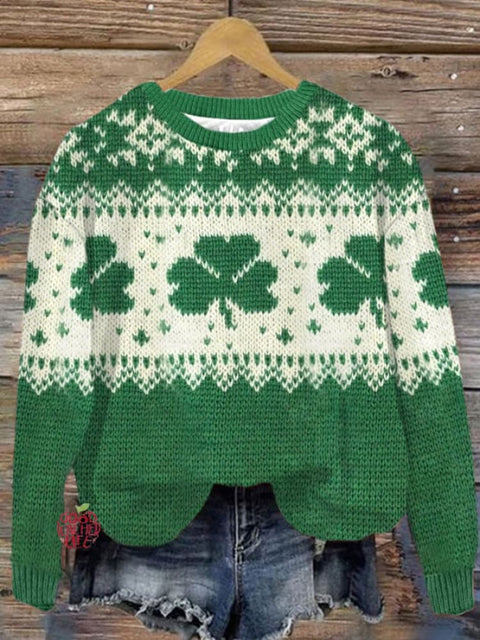 Women's St. Patrick's Day Shamrock Knitted Casual Sweater