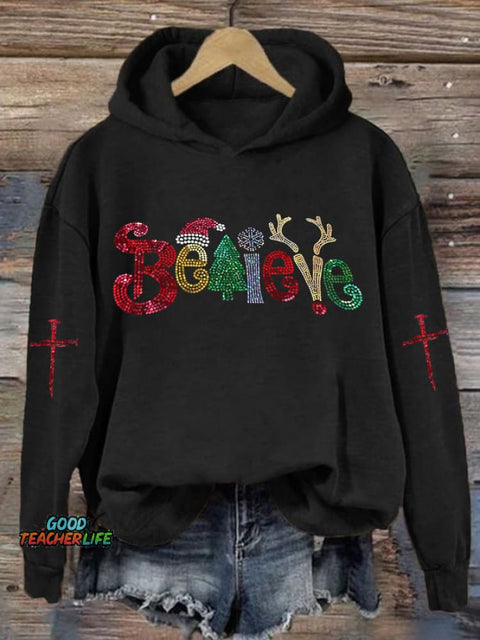 Women'S Believe Bling Printed Casual Hoodie