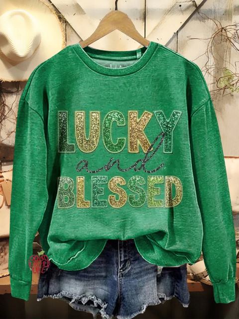 Women's St. Patrick'S Day Lucky Blessed Clover Pattern Patterned Sweatshirt