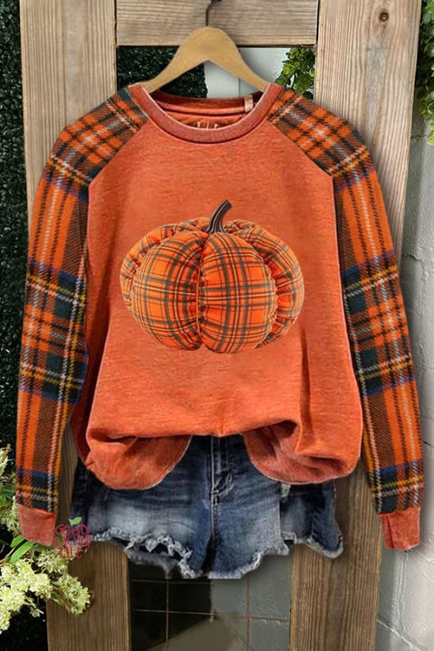 Vintage Fall Check Pumpkin Sweatshirt