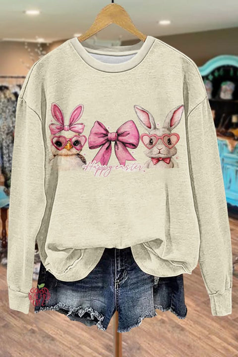 Easter Bunny Bow Print Sweatshirt