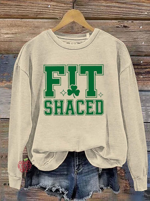 Women's Patrick's Day Fit Shaced Pattern Long Sleeve Crew Neck Sweatshirt