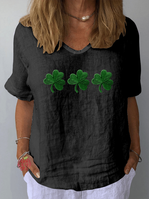 Women's St. Patrick's Day Casual V-Neck Cotton And Linen Top