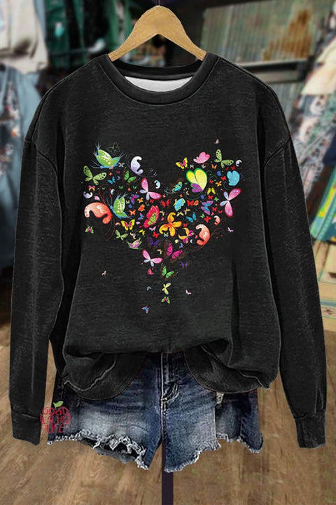 Chic Butterfly Heart Print Sweatshirt