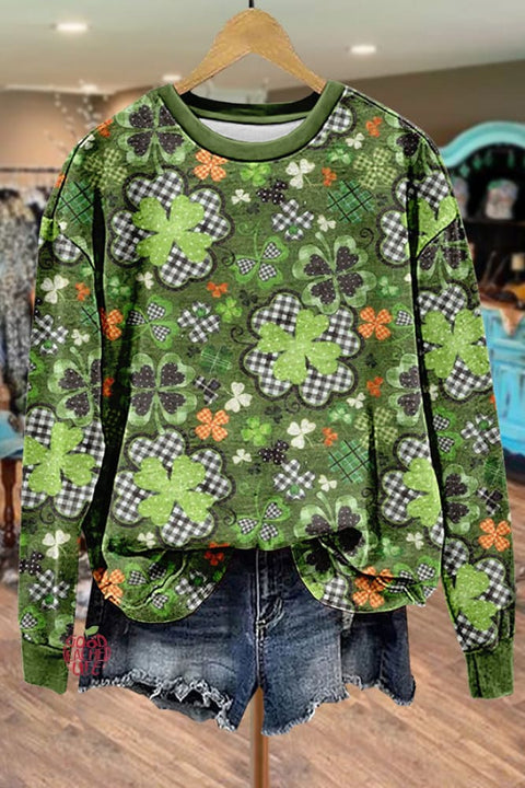 St.Patrick's Day Shamrock Print Sweatshirt